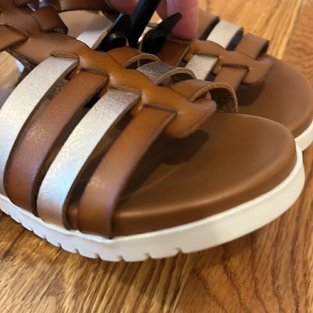 Girls Gladiator Brown Gold White Comfort Non-Marking Sandal - NWT